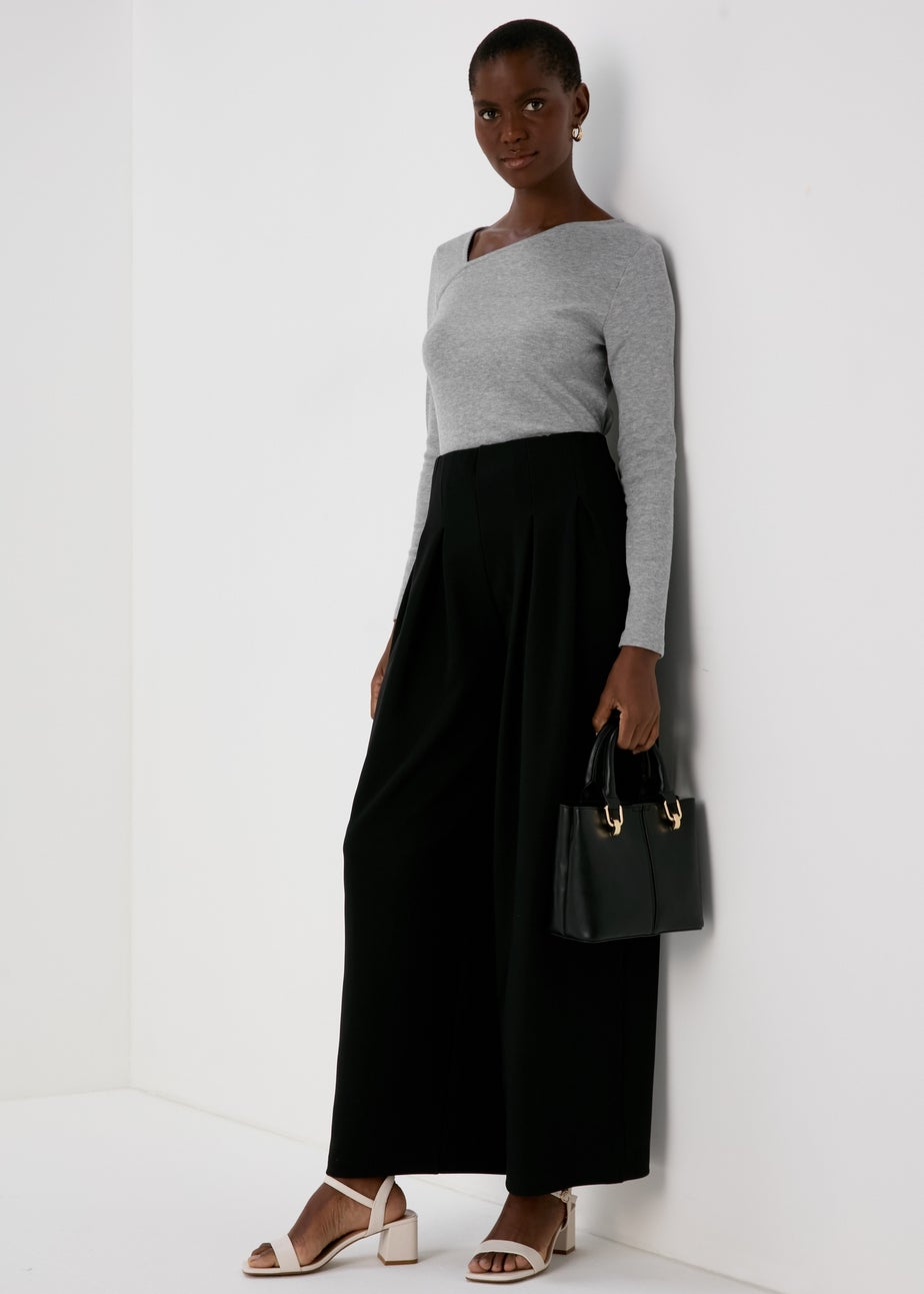 Black Pleat Front Wide Leg Trousers