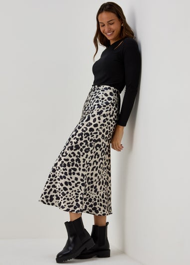 Printed Satin Midi Skirt