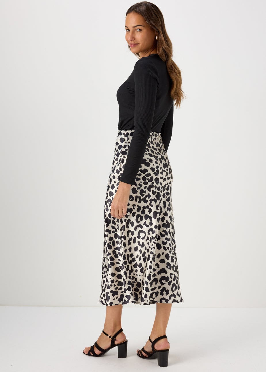 Printed Satin Midi Skirt