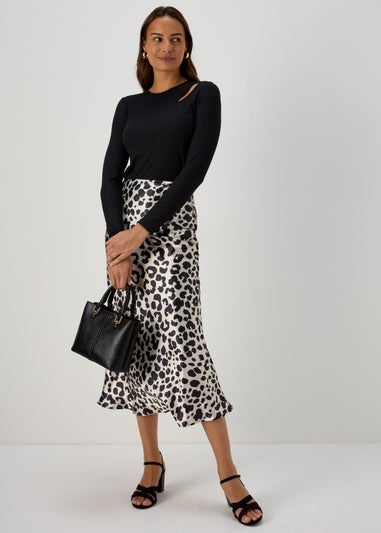 Printed Satin Midi Skirt