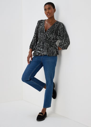 Black Draped Wrap Top