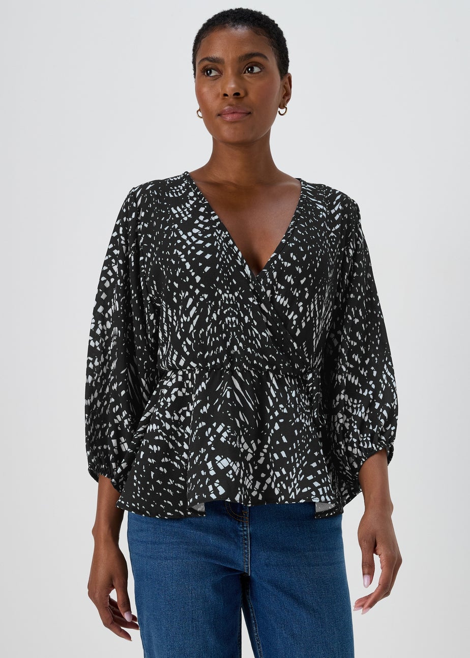 Black Draped Wrap Top