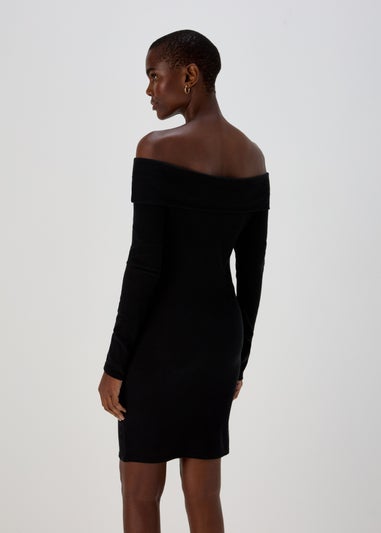 Black Bardot Ribbed Mini Dress