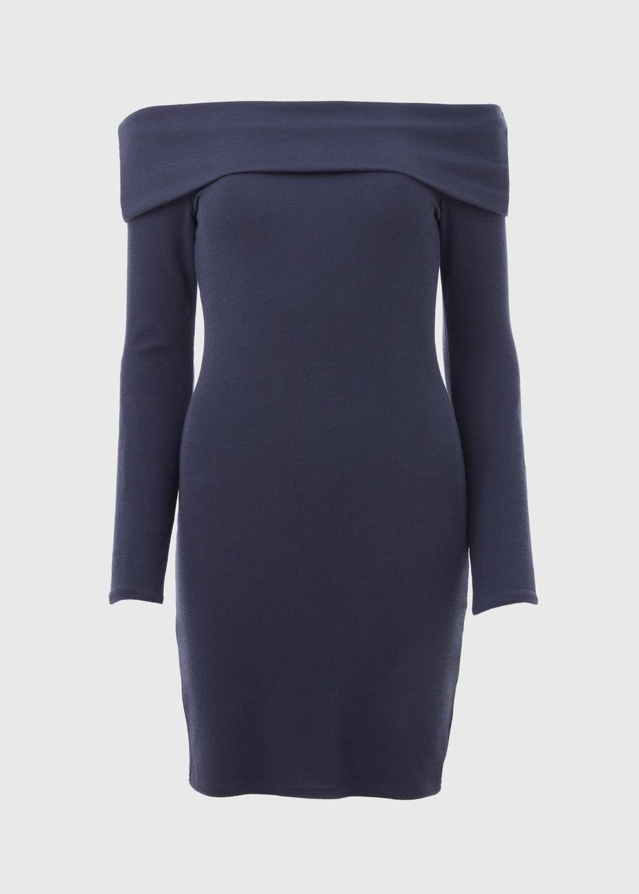 Grey Rib Bardot Mini Dress