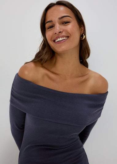 Grey Rib Bardot Mini Dress