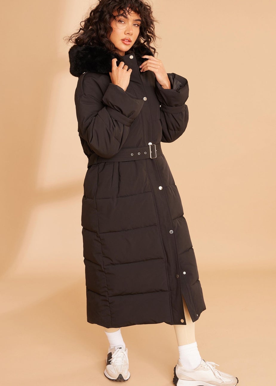Quiz Black Padded Long Line Jacket