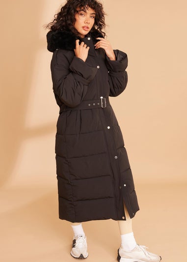 Quiz Black Padded Long Line Jacket