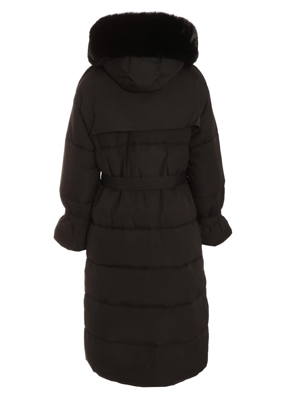 Quiz Black Padded Long Line Jacket