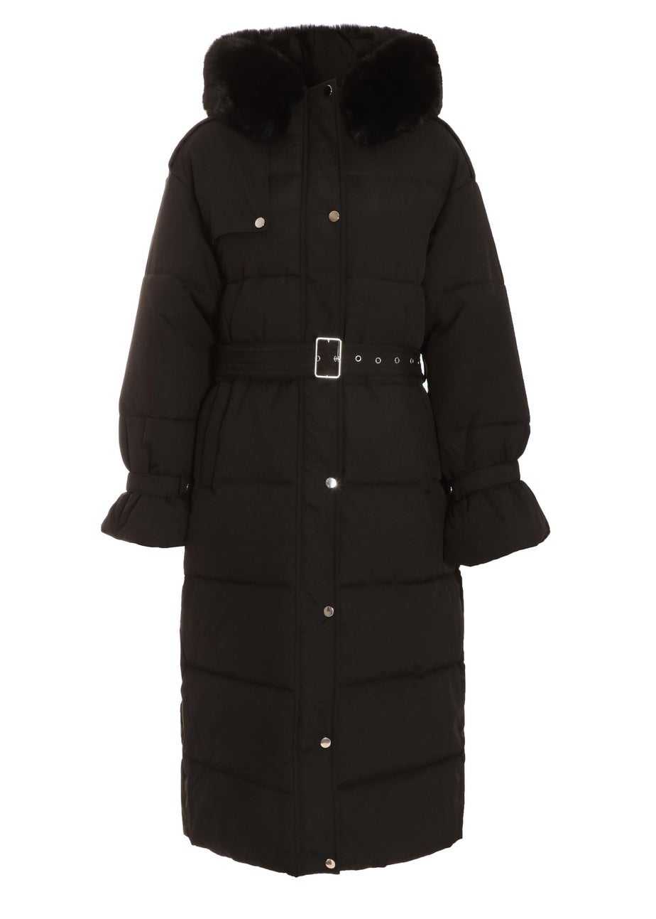 Quiz Black Padded Long Line Jacket