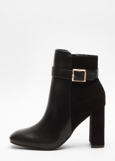 Quiz Black Faux Leather Heeled Ankle Boots