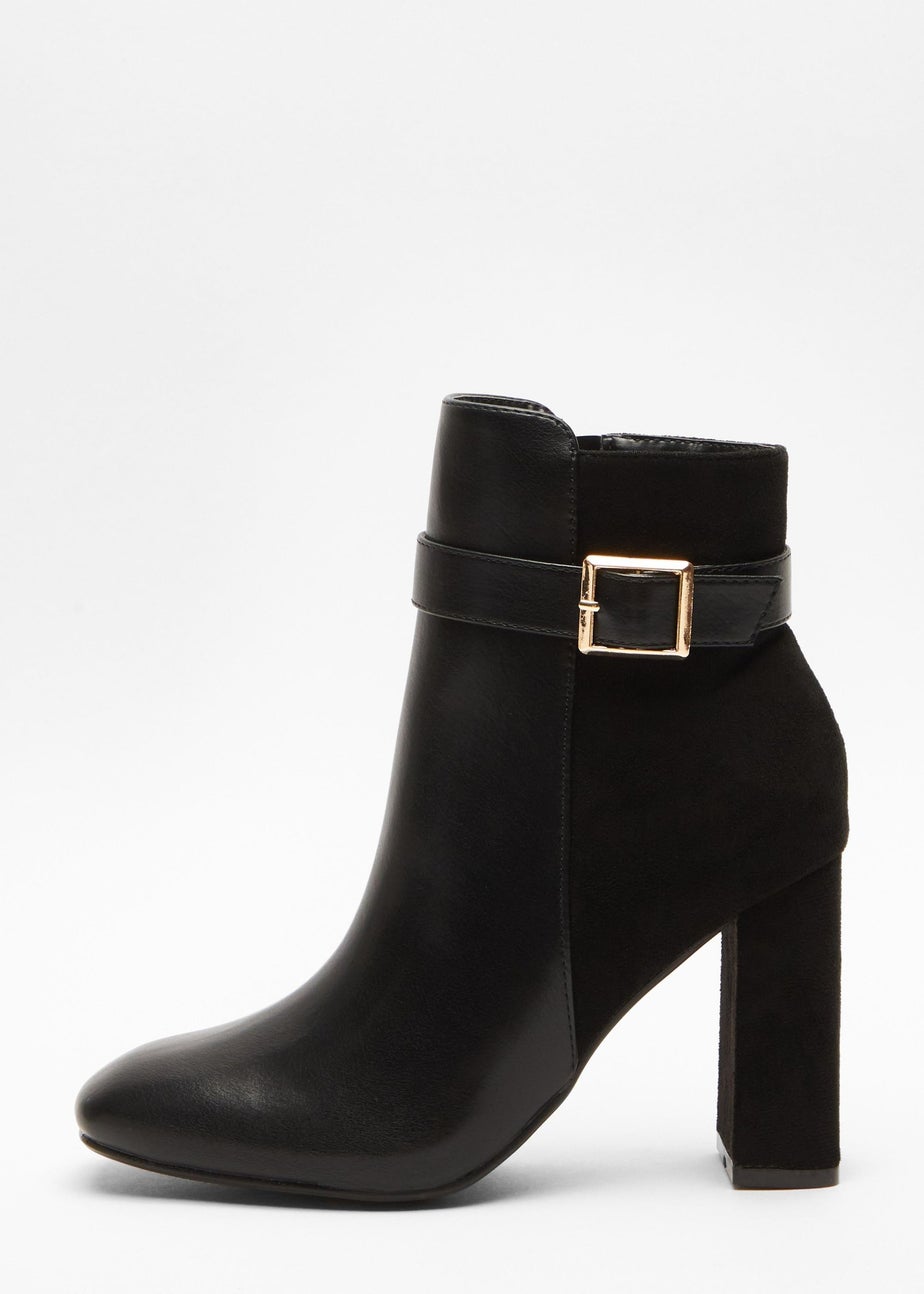 Quiz Black Faux Leather Heeled Ankle Boots
