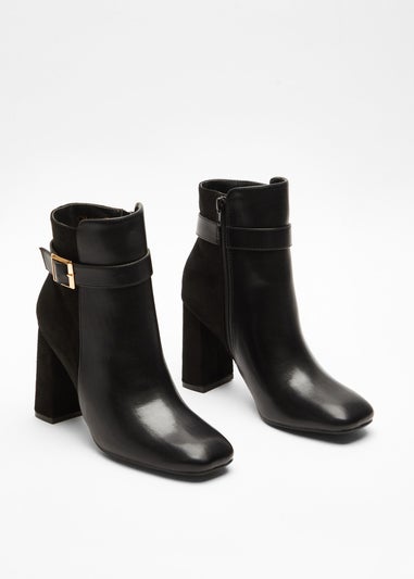 Quiz Black Faux Leather Heeled Ankle Boots