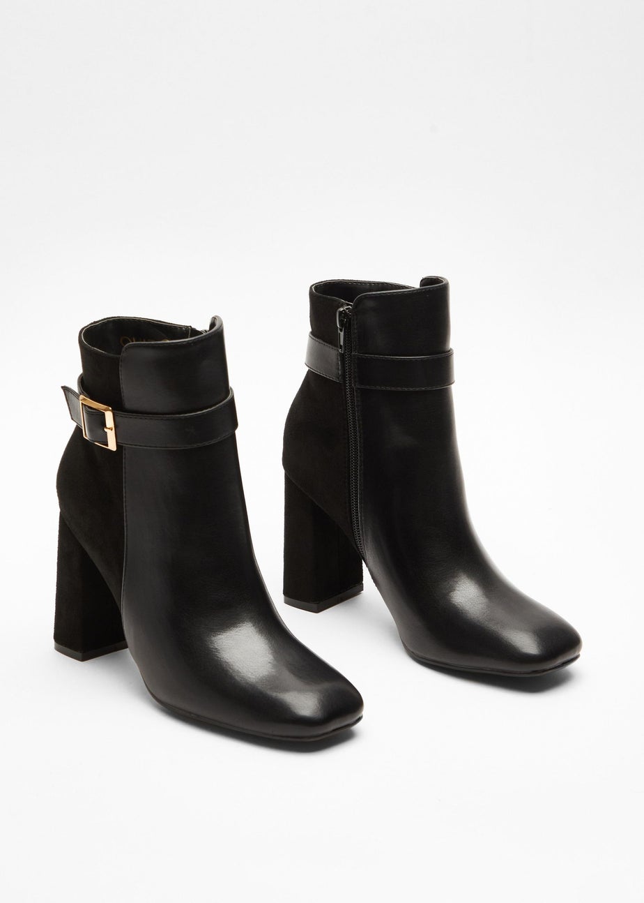 Quiz Black Faux Leather Heeled Ankle Boots