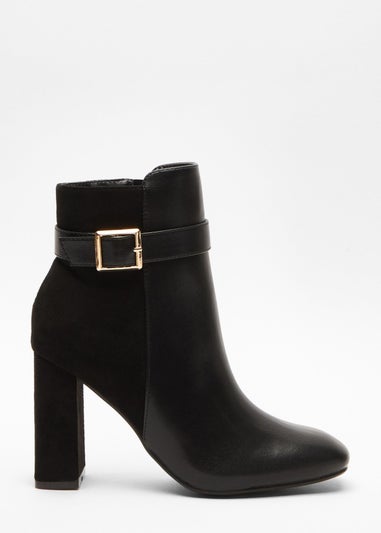 Quiz Black Faux Leather Heeled Ankle Boots
