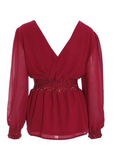 Quiz Red Chiffon Wrap Peplum Top