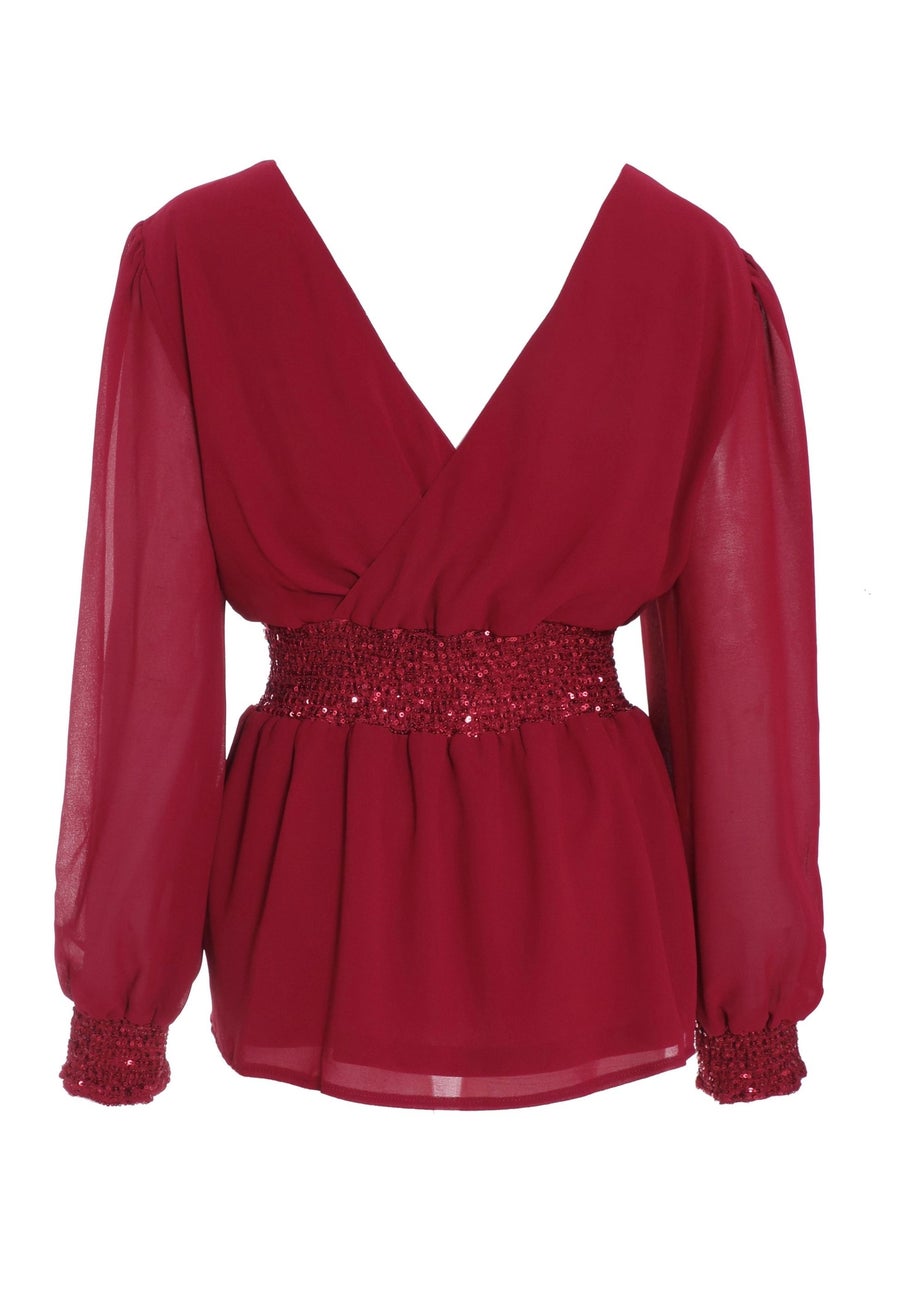 Quiz Red Chiffon Wrap Peplum Top