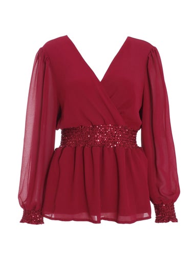Quiz Red Chiffon Wrap Peplum Top