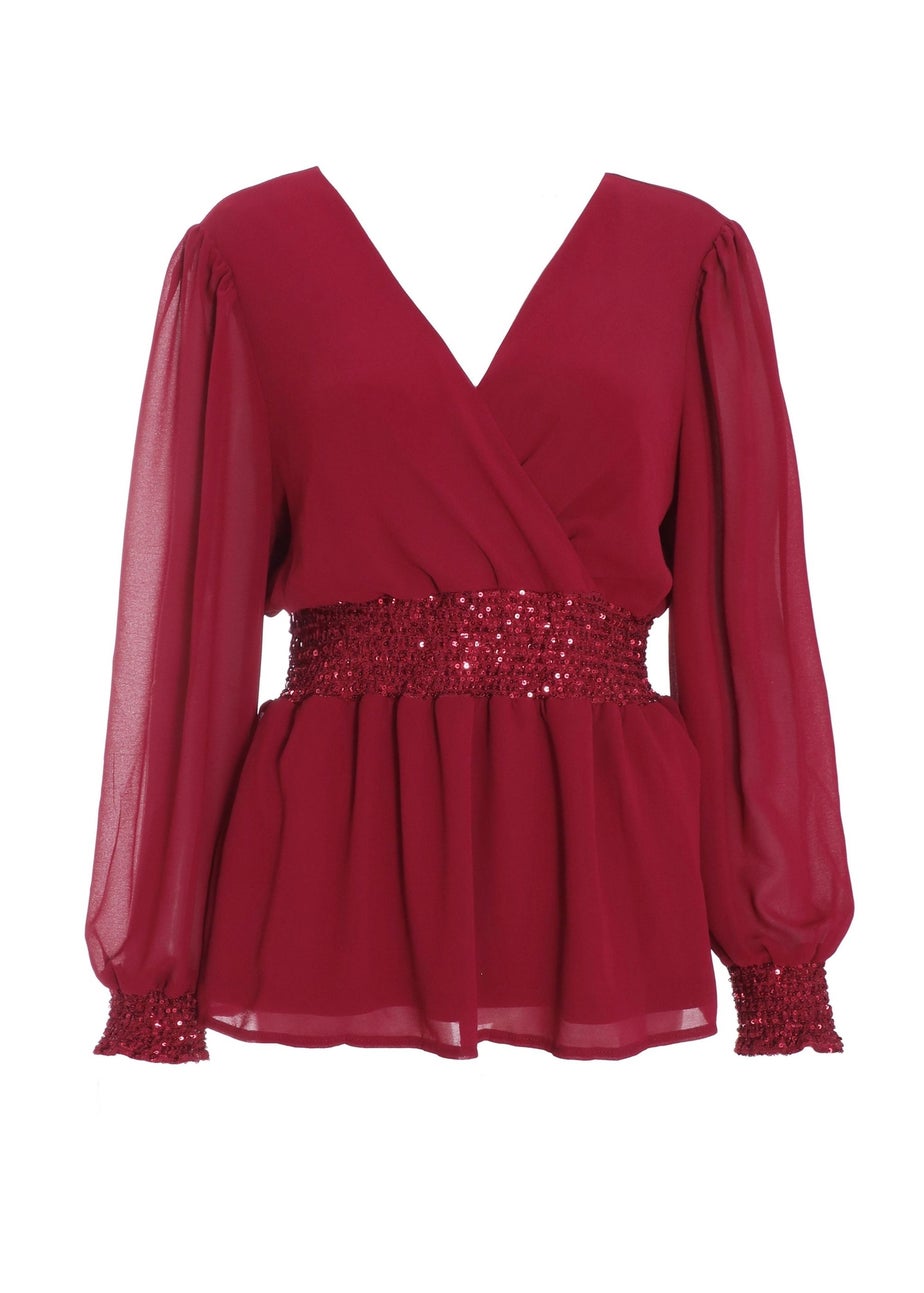 Quiz Red Chiffon Wrap Peplum Top