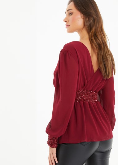 Quiz Red Chiffon Wrap Peplum Top