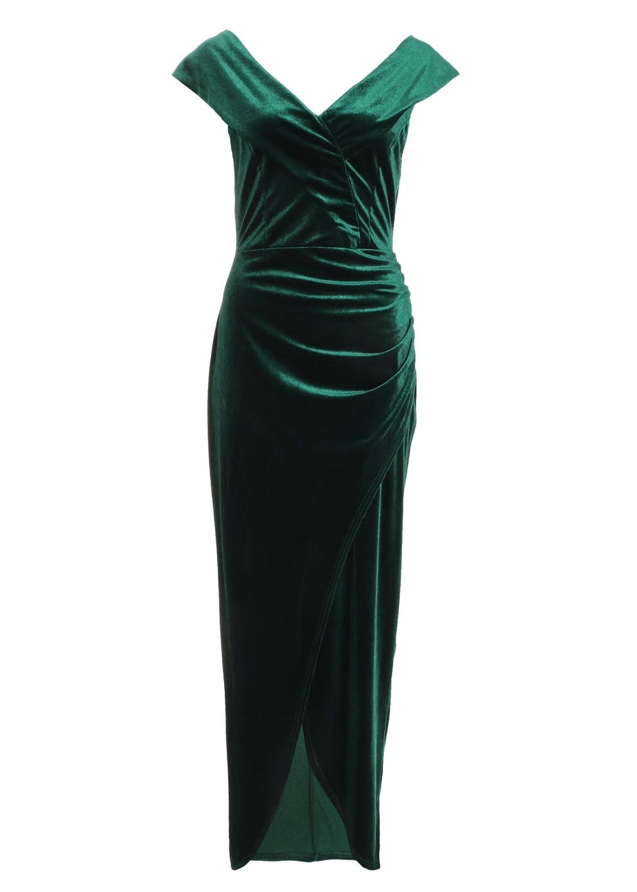 Quiz Green Velvet Ruched Maxi Dress