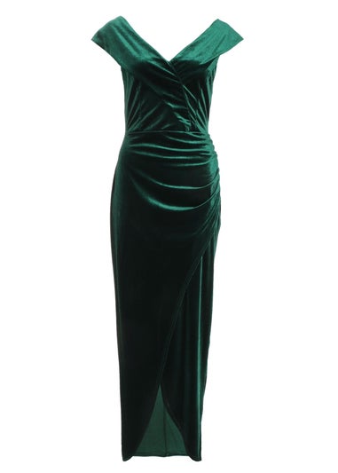 Quiz Green Velvet Ruched Maxi Dress