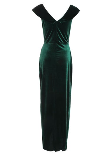 Quiz Green Velvet Ruched Maxi Dress