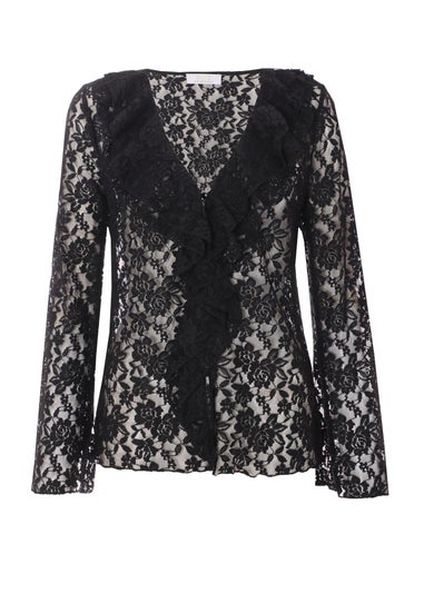 Quiz Black Lace Tie Front Top