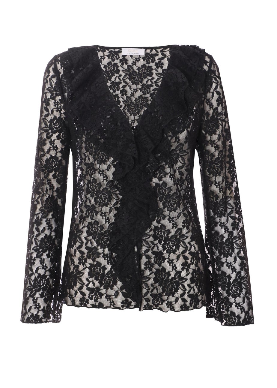 Quiz Black Lace Tie Front Top