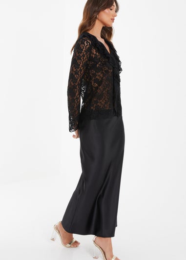 Quiz Black Lace Tie Front Top
