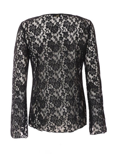Quiz Black Lace Tie Front Top