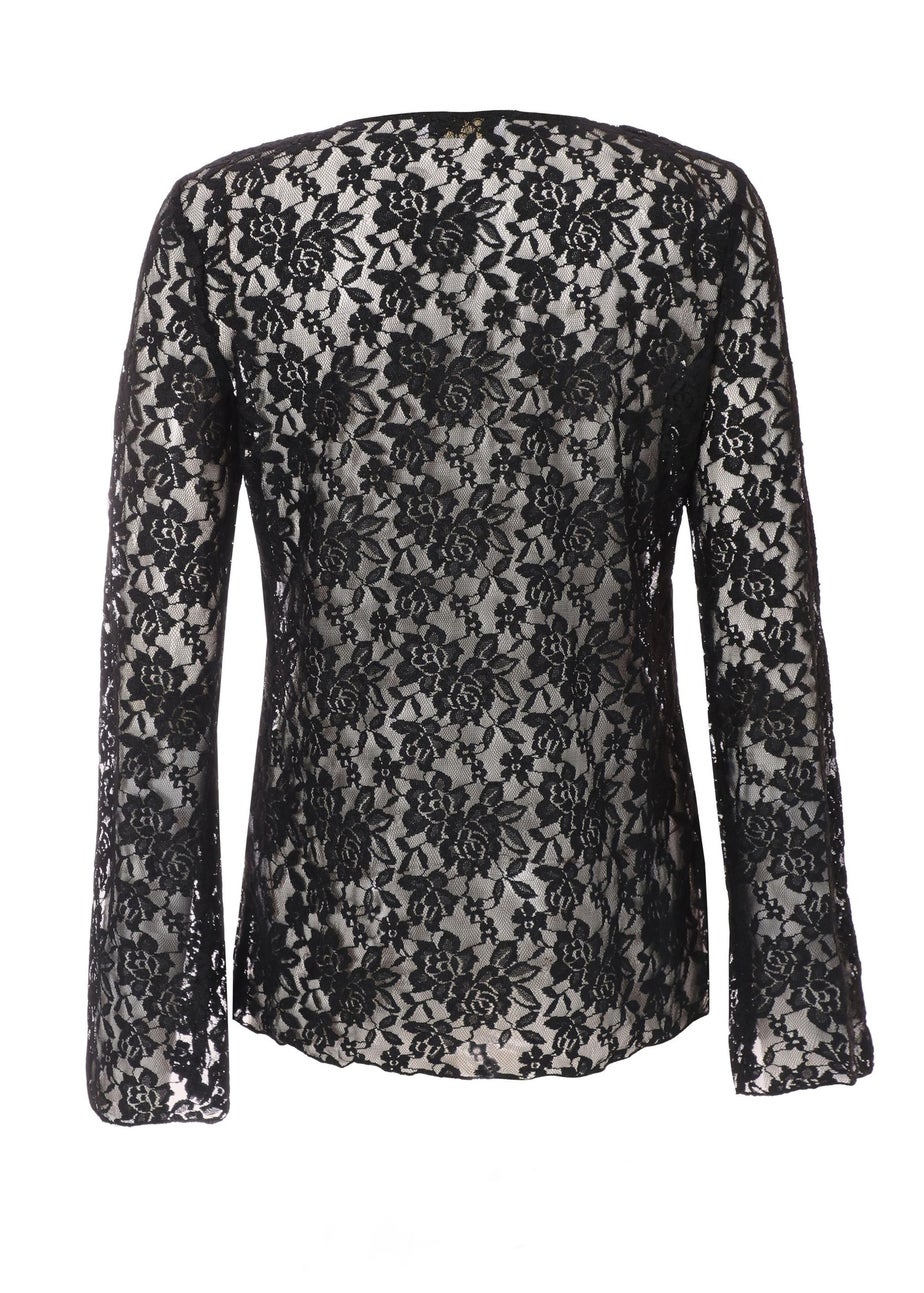 Quiz Black Lace Tie Front Top