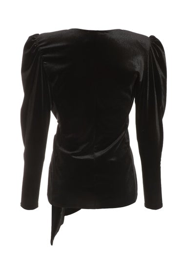Quiz Black Velvet Wrap Tie Top