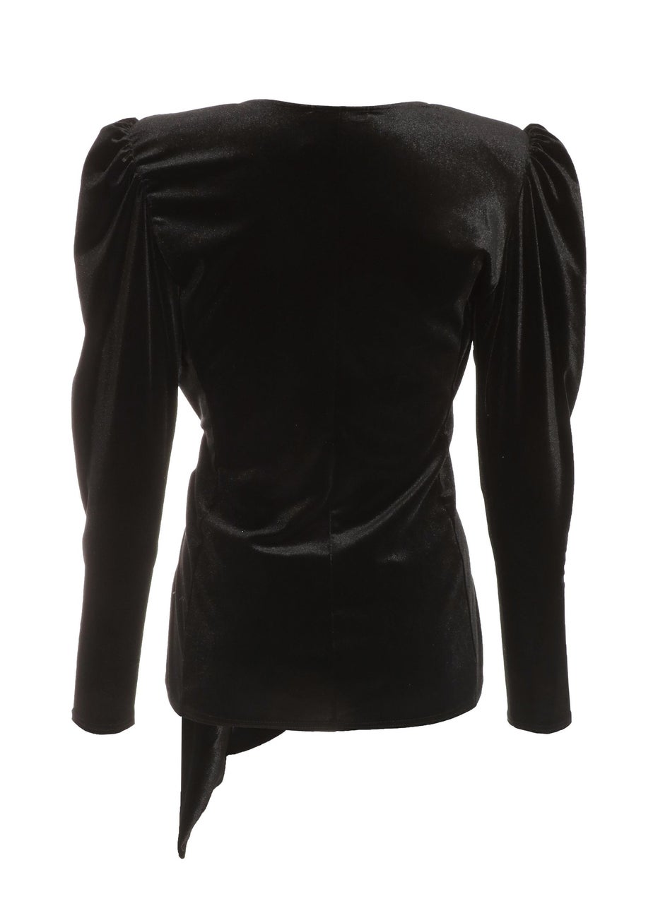 Quiz Black Velvet Wrap Tie Top