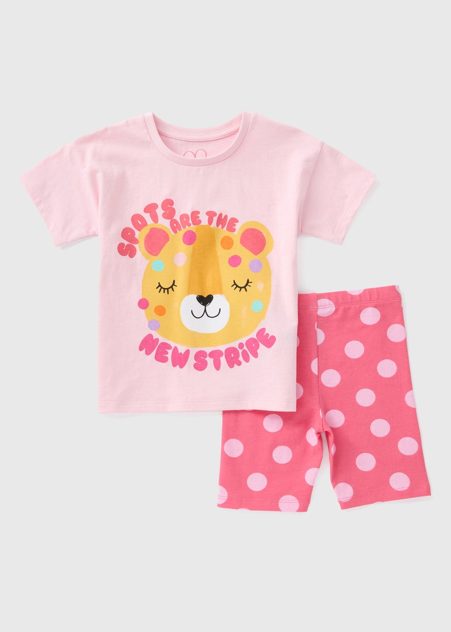 Girls Light Pink Leopard Cycling Shorts Set (1-7yrs)