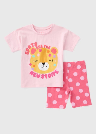 Girls Light Pink Leopard Cycling Shorts Set (1-7yrs)