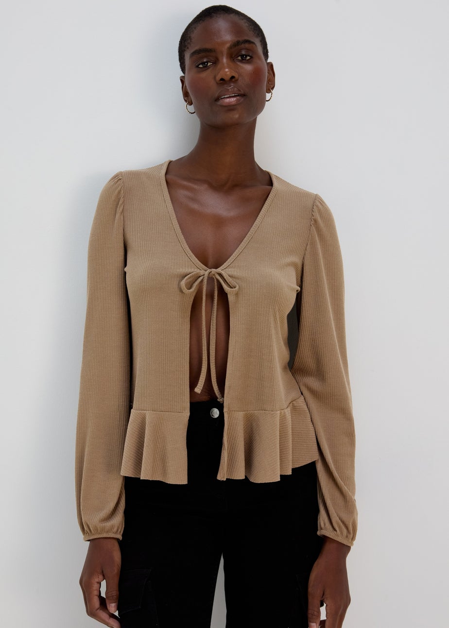 Brown Tie Front Cardigan