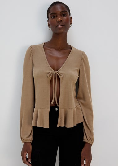 Brown Tie Front Cardigan