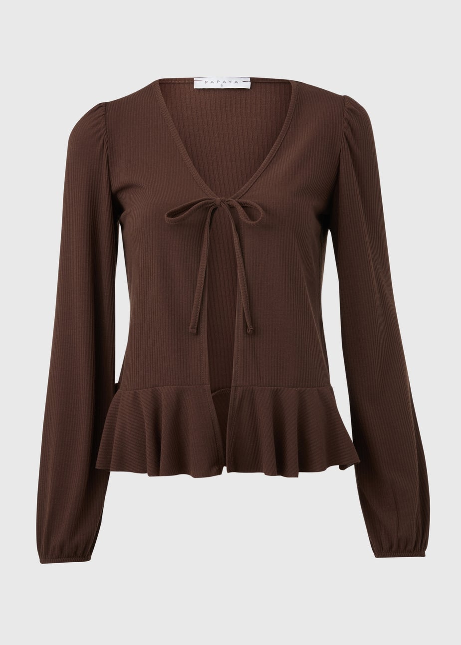 Chocolate Tie Neck Cardigan