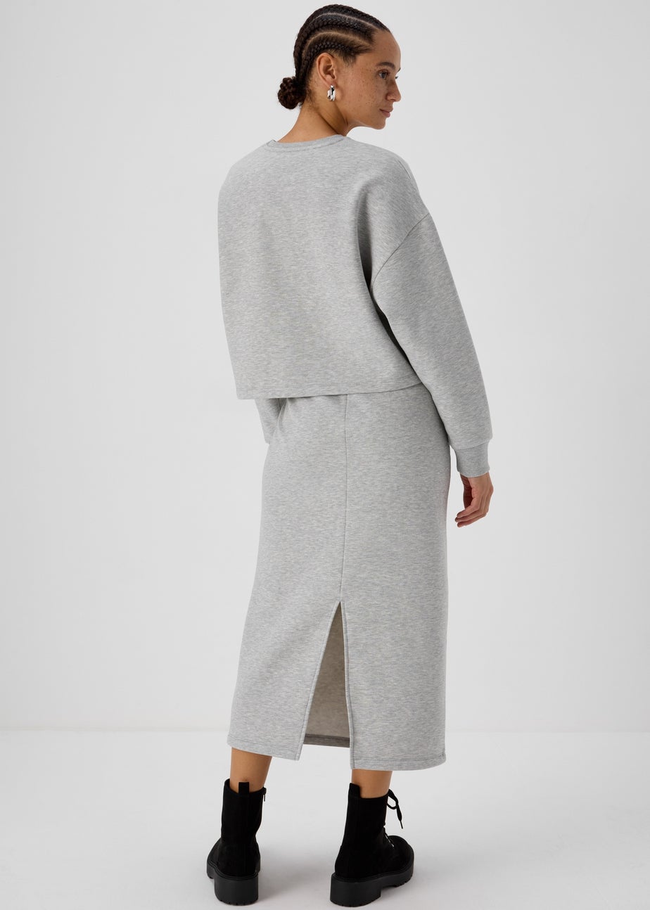 Grey Sweat Midi Skirt With Back Slit