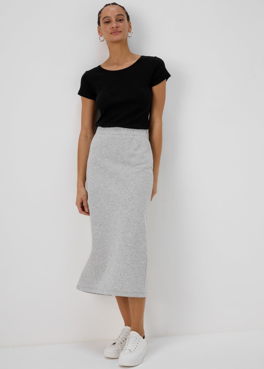 Grey Sweat Midi Skirt With Back Slit