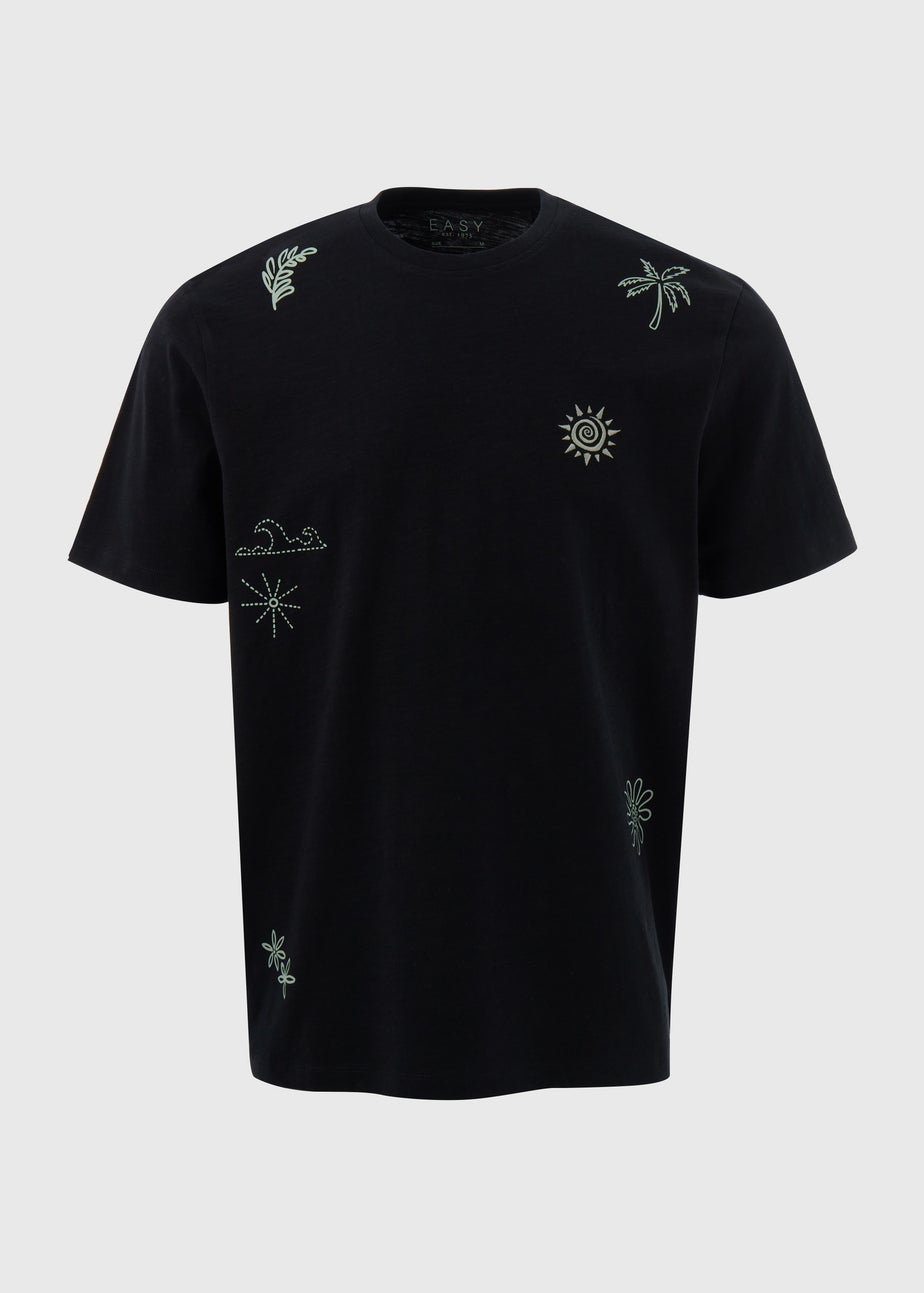 Black Abstract Embroidered T-Shirt