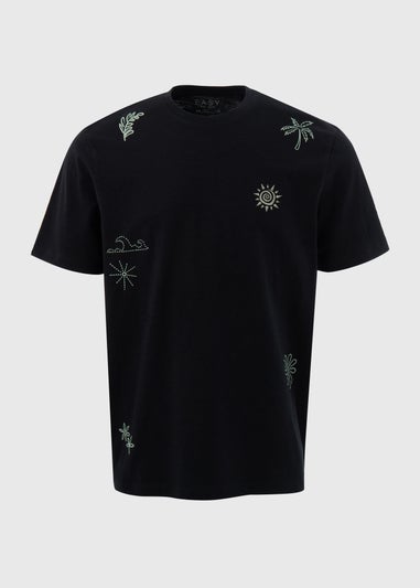 Black Abstract Embroidered T-Shirt