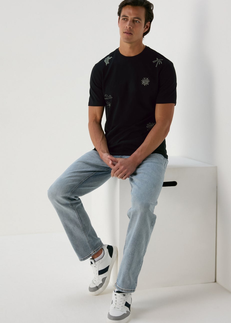 Black Abstract Embroidered T-Shirt