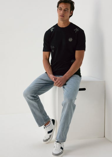 Black Abstract Embroidered T-Shirt