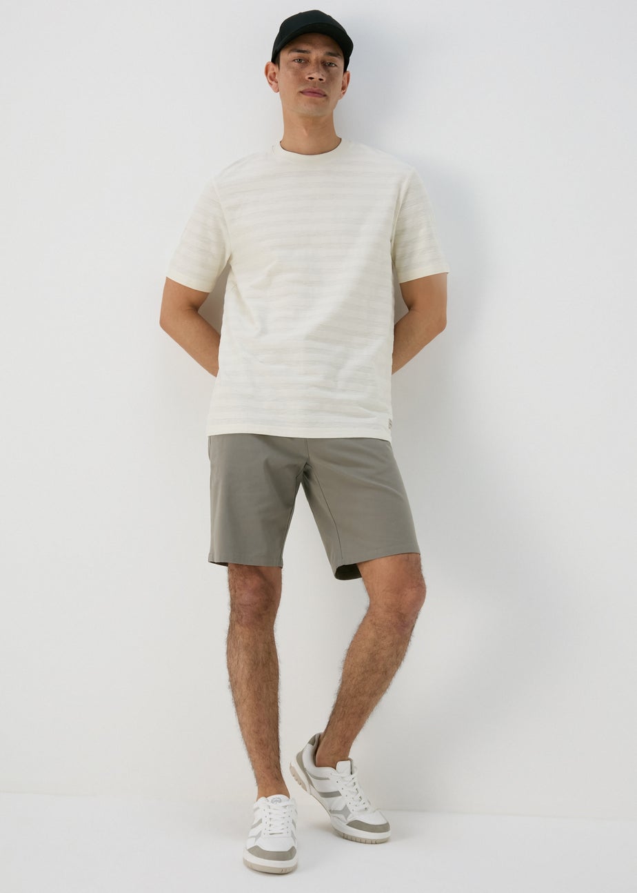 Ecru Badge Textured T- Shirt