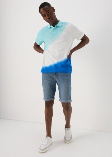 White & Blue Tie Dye Polo Shirt