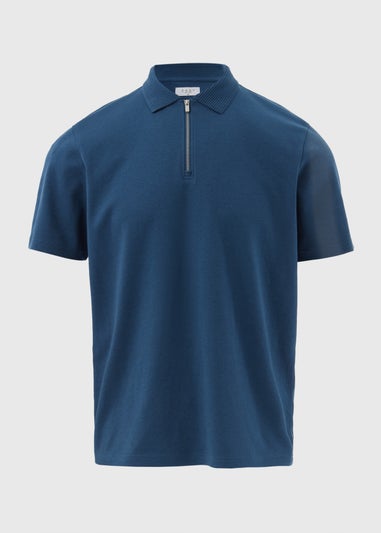 Blue Plain Zip Polo Shirt