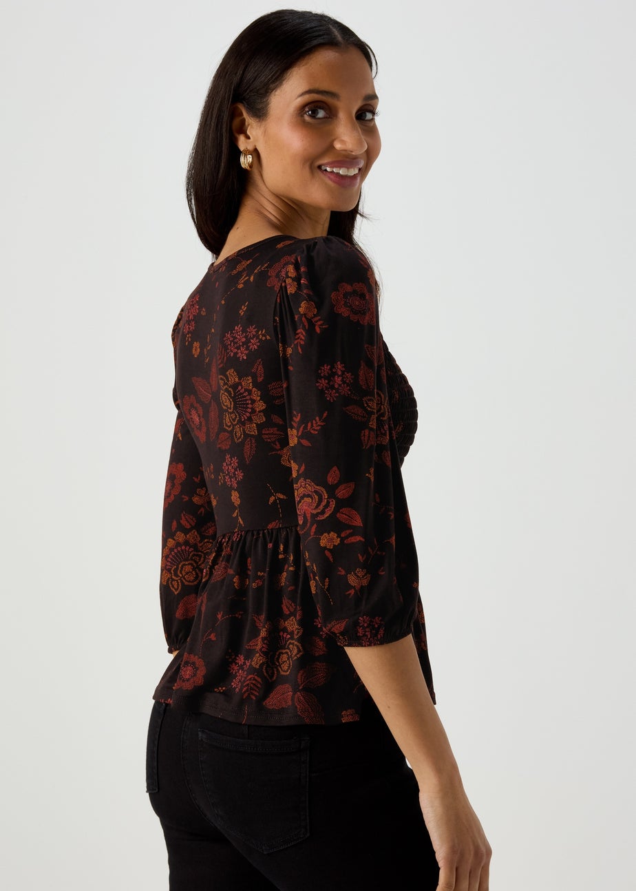 Black Shirred Bodice Top