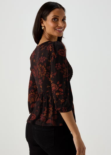 Black Shirred Bodice Top
