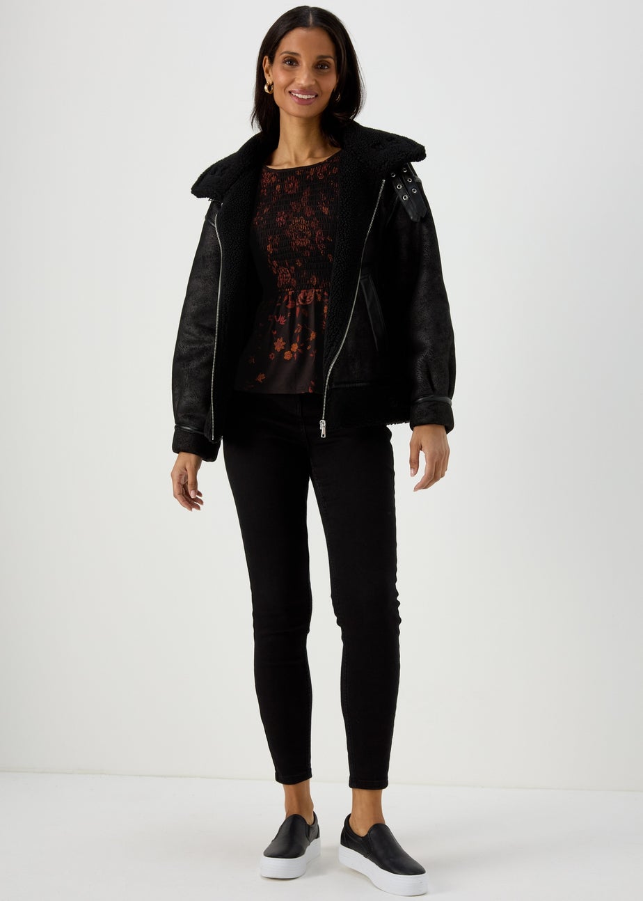 Black Shirred Bodice Top